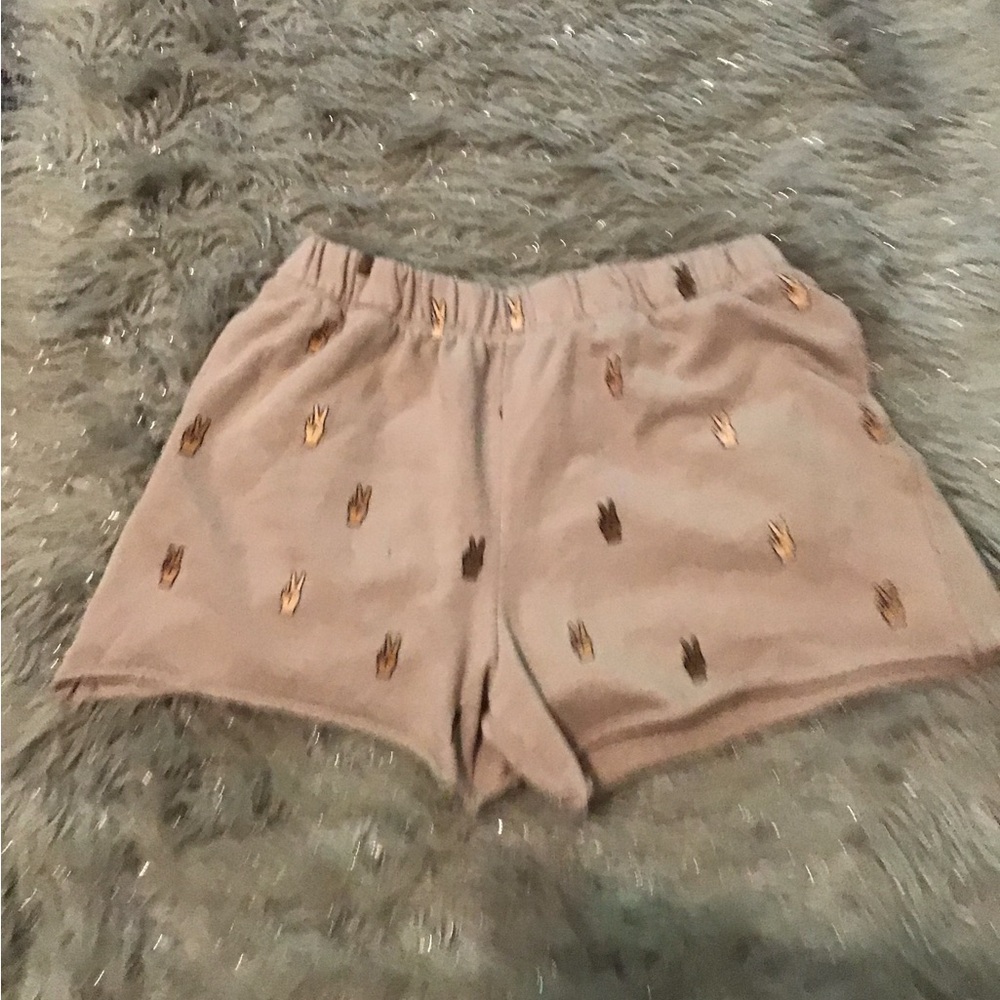 Tan Athletic Shorts with Elastic Waistband and Mid-Thigh Length